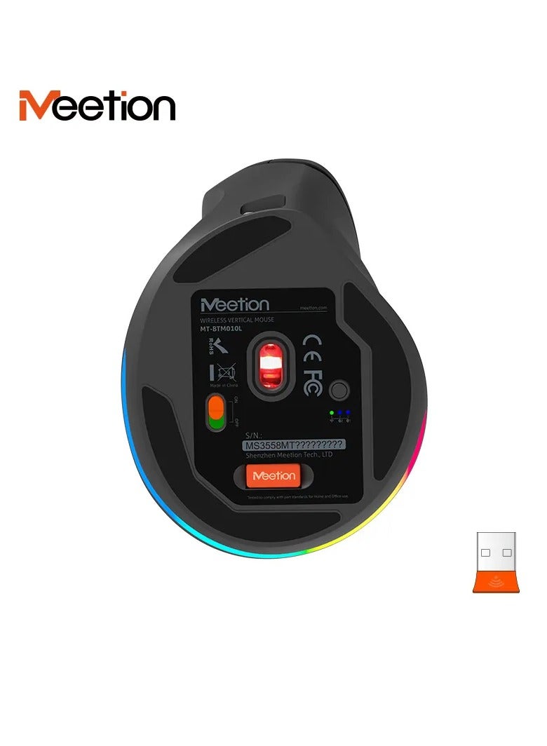 Meetion Left-Handed Ergonomic Wireless Mouse BTM010L Ergonomic design for comfortable use RGB illumination for a dark atmosphere Rechargeable battery for continuous use (Pink)