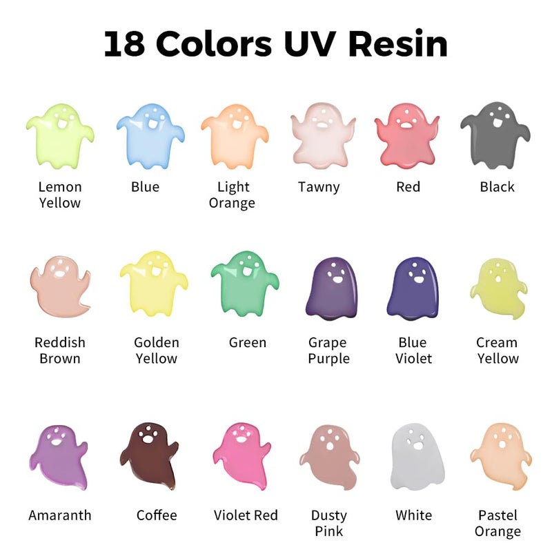 Honcaring UV Resin, 18 Colors UV Curing Hard Type Resin Clear, Fast Curing Odorless & Colored UV Resin Kit for Jewelry Making, Crafts, DIY(20g/0.68oz Each) - Image 2
