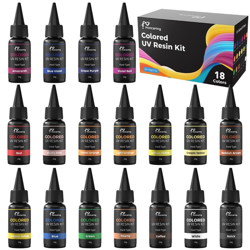 Honcaring UV Resin, 18 Colors UV Curing Hard Type Resin Clear, Fast Curing Odorless & Colored UV Resin Kit for Jewelry Making, Crafts, DIY(20g/0.68oz Each) - Image 5