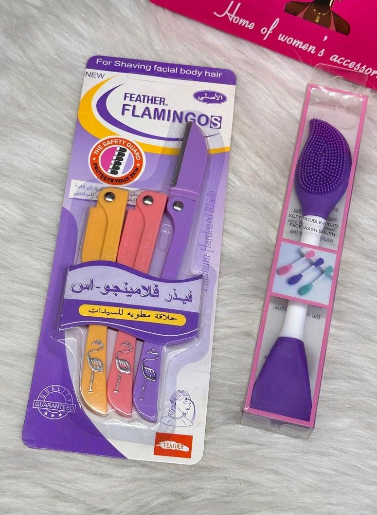 Feather - Platinum Hardened Blade For Women 1pack (3PCS).+Silicone Face Mask Applicator, 2 in 1 Double-Sided Facial Scrubber Brush Tool, Double-Head Manual Cleansing Brush for Deep Gentle Exfoliating 1PCS - Image 2