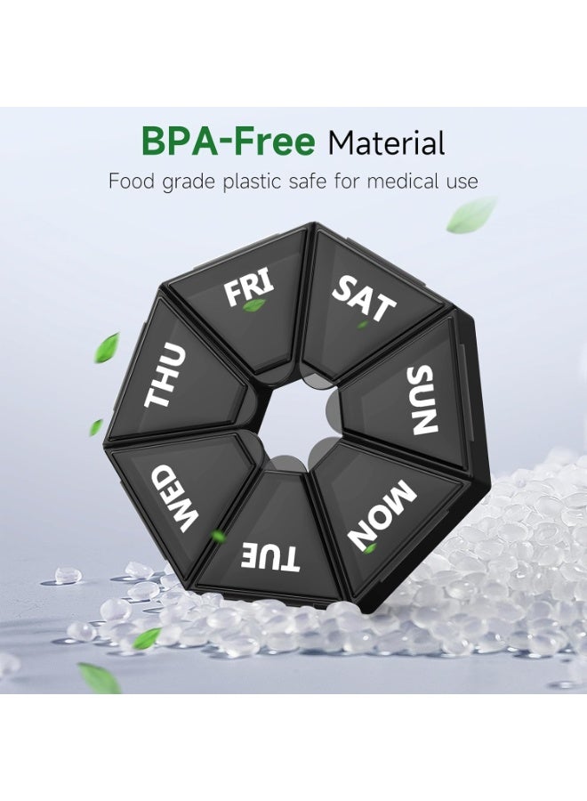 Large Weekly Pill Organizer 7 Day Hexagonal Design - Portable Travel Pill Box Dispenser for Vitamins, Supplements, and Fish Oil - Moisture-Proof Daily Medicine Case with High Capacity Compartments - Easy-Open, Arthritis-Friendly Container for Seniors - Comprehensive Health Care Solution, Better Than Small Daily Boxes. - Image 3