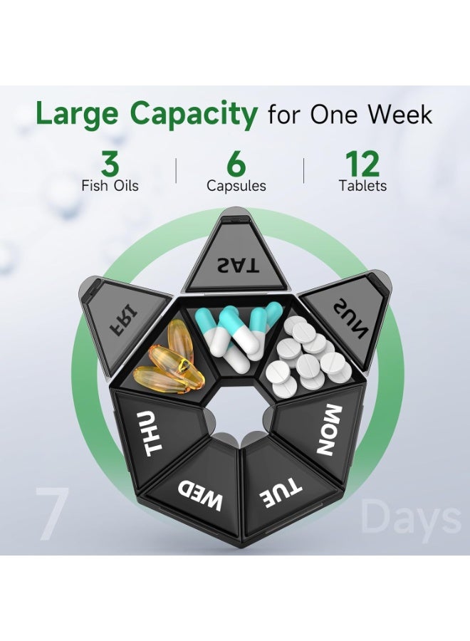 Large Weekly Pill Organizer 7 Day Hexagonal Design - Portable Travel Pill Box Dispenser for Vitamins, Supplements, and Fish Oil - Moisture-Proof Daily Medicine Case with High Capacity Compartments - Easy-Open, Arthritis-Friendly Container for Seniors - Comprehensive Health Care Solution, Better Than Small Daily Boxes. - Image 2