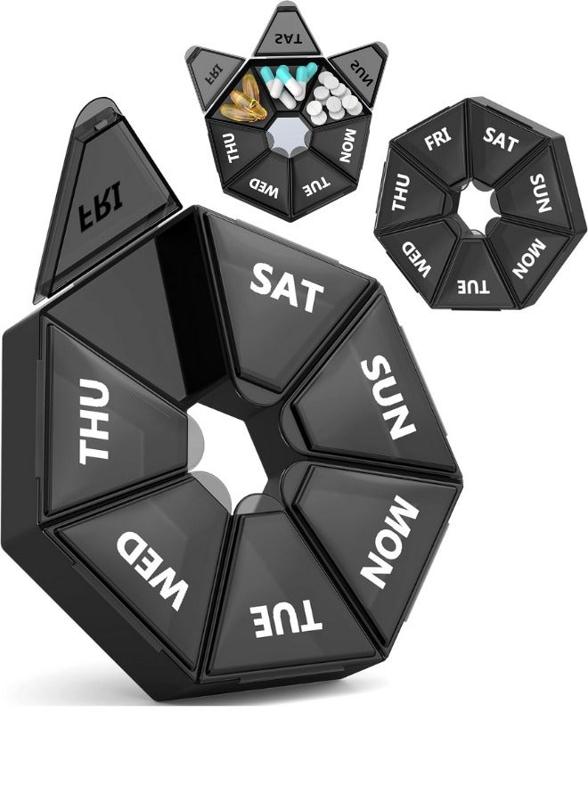 Large Weekly Pill Organizer 7 Day Hexagonal Design - Portable Travel Pill Box Dispenser for Vitamins, Supplements, and Fish Oil - Moisture-Proof Daily Medicine Case with High Capacity Compartments - Easy-Open, Arthritis-Friendly Container for Seniors - Comprehensive Health Care Solution, Better Than Small Daily Boxes. - Image 1