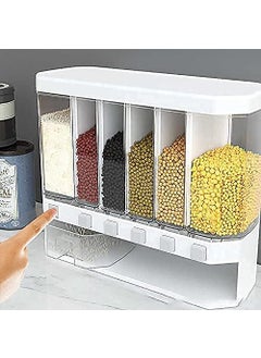 SAI SITA FASHION SAI SITA FASHION Wall Mounted Cereal Food Dispenser For Kitchen 6 Grid Dry Food Dispenser Space Saving Storage Containers for Cereal Rice Nuts Candy Coffee Bean Snack Grain Plastic  - Image 1