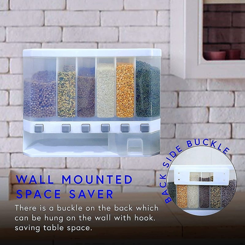 SAI SITA FASHION SAI SITA FASHION Wall Mounted Cereal Food Dispenser For Kitchen 6 Grid Dry Food Dispenser Space Saving Storage Containers for Cereal Rice Nuts Candy Coffee Bean Snack Grain Plastic  - Image 4
