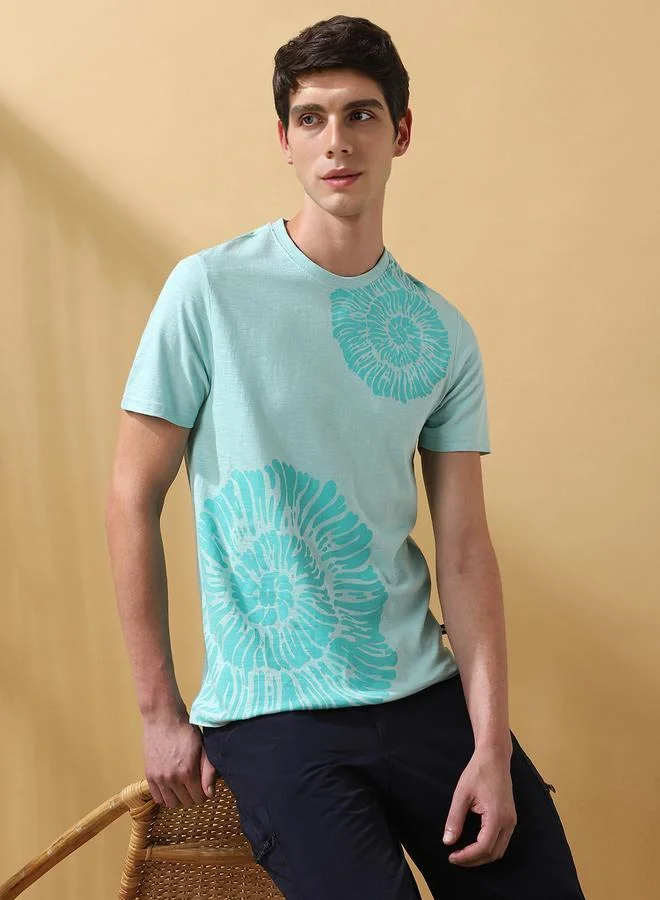 Dennis Lingo Men's Eggshell Blue 100% Cotton Printed Regular Fit T-Shirt