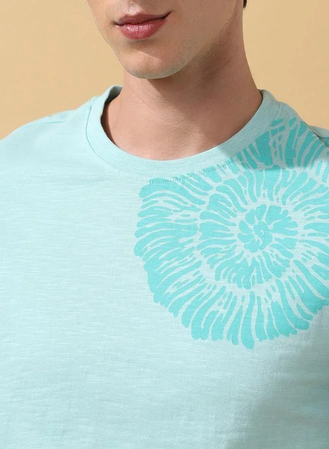 Dennis Lingo Men's Eggshell Blue 100% Cotton Printed Regular Fit T-Shirt