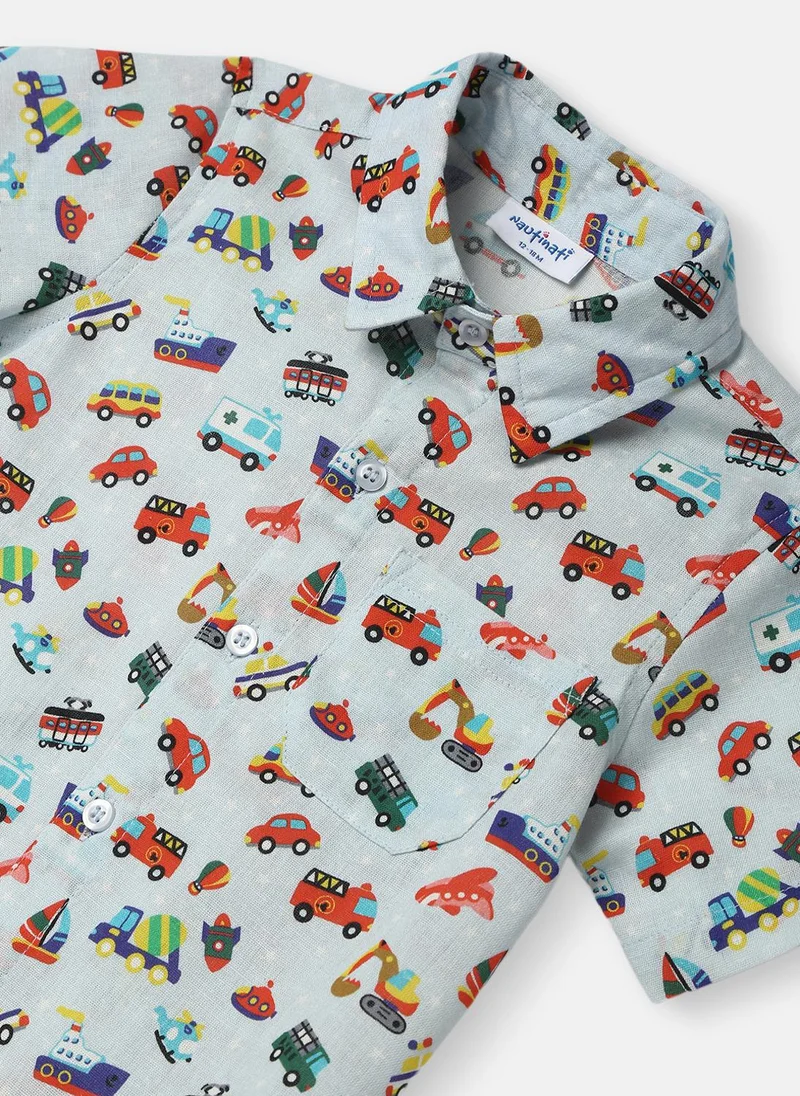 نوتيناتي Nautinati Boys’ All-over Vehicle Print Shirt and Shorts Set| Cotton| Age 3 - 24 Months