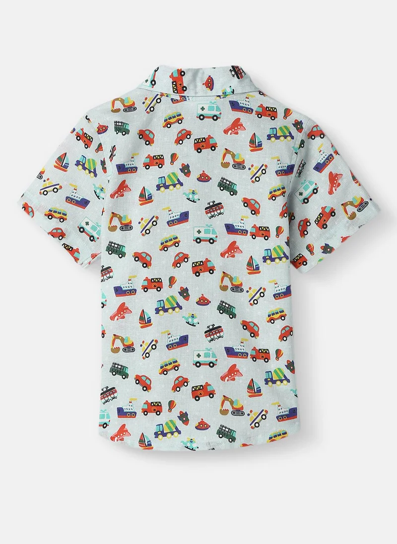 نوتيناتي Nautinati Boys’ All-over Vehicle Print Shirt and Shorts Set| Cotton| Age 3 - 24 Months