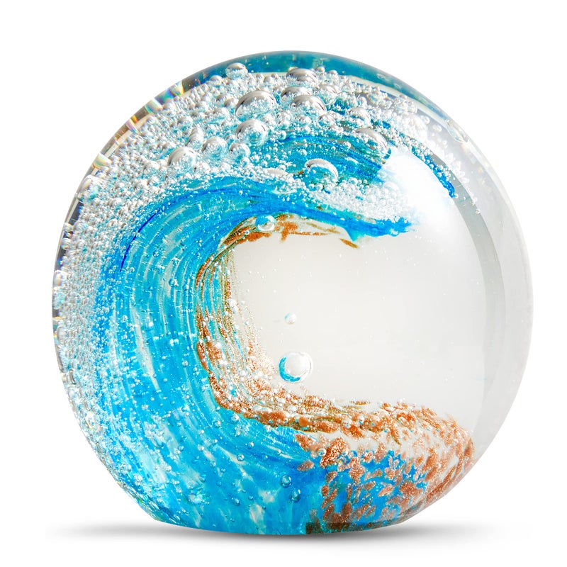 EUSTUMA Hand Blown Glass Figurines Ball Ocean WavesOffice Paperweight Glass for DeskHome Decor CollectibleAquarium DecorOffice Decor Ocean Lovers Blue