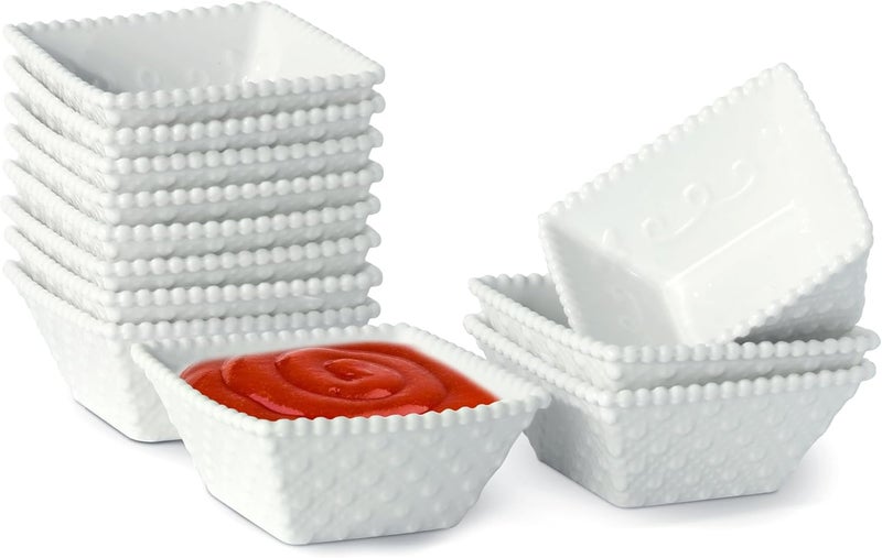 UIBFCWN 23 oz Ceramic Dip Bowls Set White Dipping Sauce BowlsDishes for Tomato Sauce 27 Inches Soy Sauce Dish Square Side Dishes Mini Appetizer Plates for Condiment Sushi - Image 1