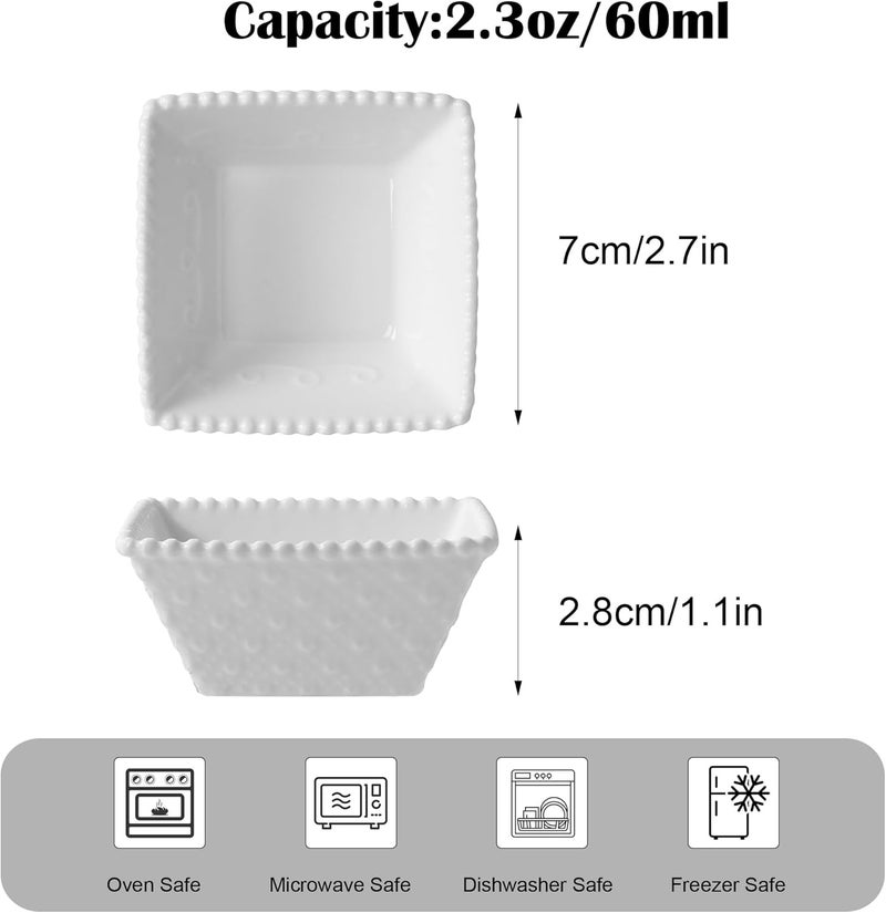 UIBFCWN 23 oz Ceramic Dip Bowls Set White Dipping Sauce BowlsDishes for Tomato Sauce 27 Inches Soy Sauce Dish Square Side Dishes Mini Appetizer Plates for Condiment Sushi - Image 2