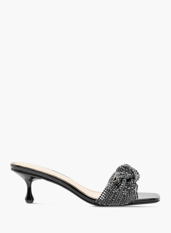 Womens Embellished Slip-On Sandals With Kitten Heels