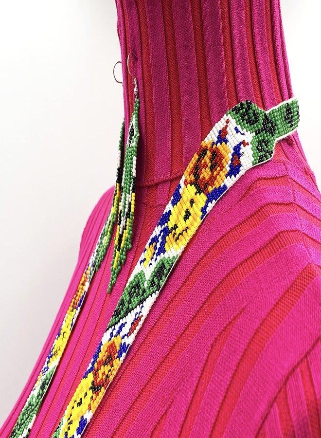 BeadsCorner Native Tribal Style Long Statement Beaded Necklace for Women Handmade (Green Flower) - Image 3