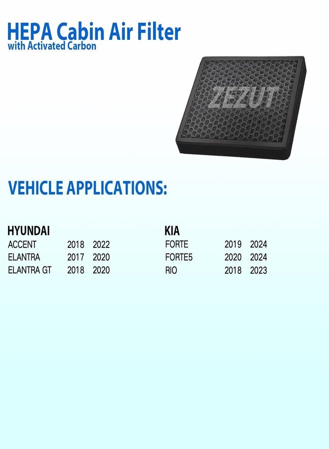 ZEZUT Honeycomb Structured Activated Carbon Cabin Air Filter, Durable and sturdy,Fit for Hyundai Elantra 2017-2020,Accent 2018-2022,Elantra GT 2018-2020 & Kia Forte 2019-2024,Forte5,Rio 2018-2024 (1 PACK) - Image 2