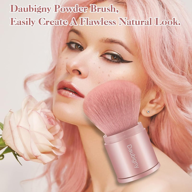 Daubigny Retractable Kabuki Makeup Brush, Powder Brushes Foundation Travel Foundation Brush for Blush Bronzer & Powder (Pink) - Image 3