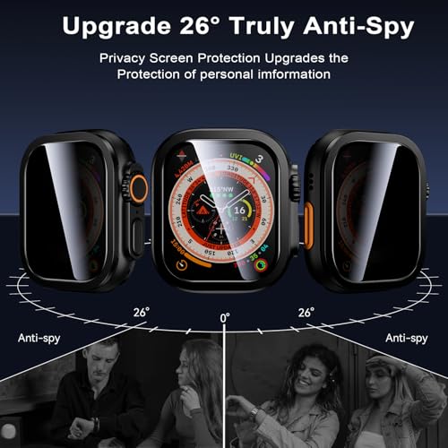 WSKEN for Apple Watch Ultra 3 / Ultra 2 Screen Protector 49mm, [26 Degree Privacy] Titanium Alloy Frame + 9H Tempered Glass, [Touch Sensitive] Lightweight Protective Glass Film for iwatch Ultra 2 Pack - Image 2