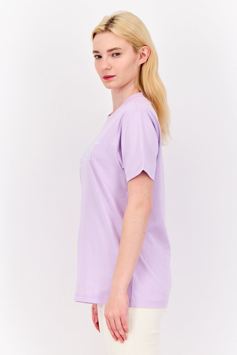 ESPRIT تي شيرت نسائي بياقة دائرية وأكمام قصيرة بشعار العلامة التجارية، ليلك - Image 2