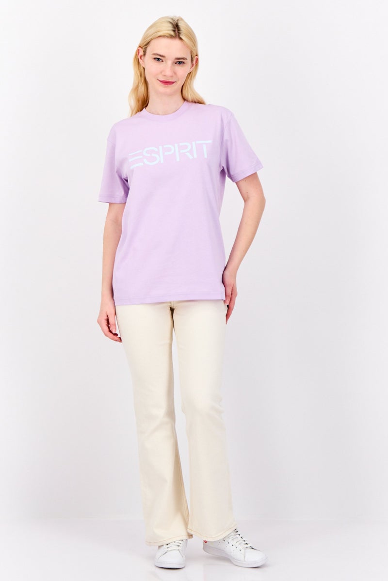 ESPRIT تي شيرت نسائي بياقة دائرية وأكمام قصيرة بشعار العلامة التجارية، ليلك - Image 4