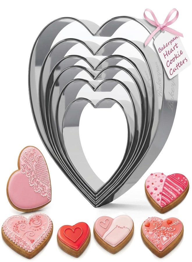 Bakerpan Heart Cookie Cutter Set - 6 Pcs Valentine Heart Shaped Cookie Cutter for Baking Decorations for Cookies, Stainless Steel, Fondant, & Biscuit Making - Image 1