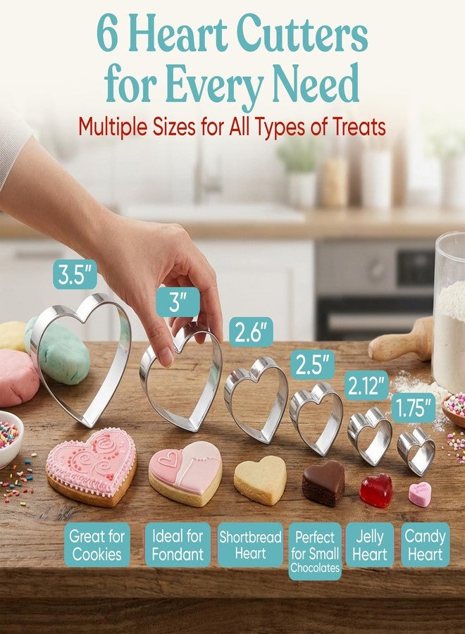 Bakerpan Heart Cookie Cutter Set - 6 Pcs Valentine Heart Shaped Cookie Cutter for Baking Decorations for Cookies, Stainless Steel, Fondant, & Biscuit Making - Image 2
