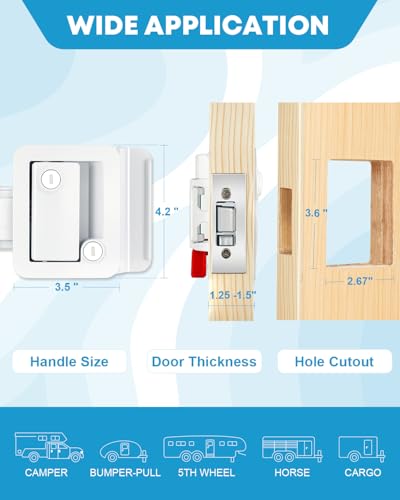 Kohree Upgraded RV Door Lock Replacement with Paddle Deadbolt, Camper Door Handle Latch, 100% Zinc Alloy RV Travel Trailer Entry Door Lock with Keys for Camper Horse Trailer Cargo Hauler, White - Image 4