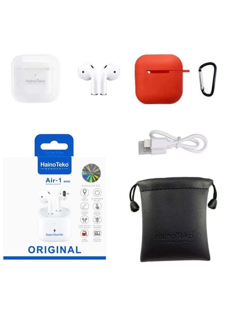 HainoTeko - Air-1 Mini Wireless Bluetooth Earbuds Apple & Android Compatibility Built-in Microphone True Wireless Earbuds in-Ear Bluetooth Headphones Earphones Auto Power On/Off Touch Control Super Clear Mic White - Image 1