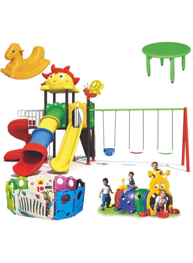 Rainbow Toys Outdoor Play Sets & Playground Equipment Games All In One Slide for kids and Swings for kids toys. Play-Ground Toys Area Size 730x530x370cm. - Image 1
