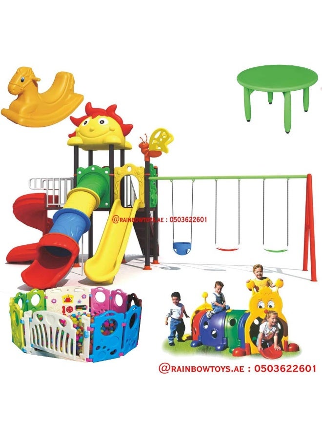 Rainbow Toys Outdoor Play Sets & Playground Equipment Games All In One Slide for kids and Swings for kids toys. Play-Ground Toys Area Size 730x530x370cm. - Image 2