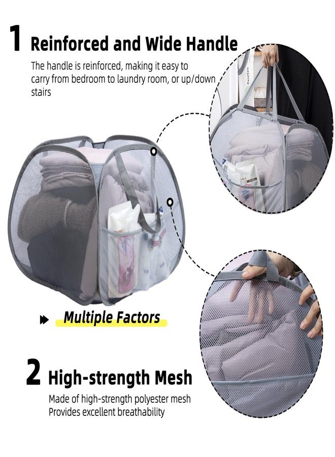 HEDONLEE Collapsible Laundry Basket, 90L Foldable Pop-up Laundry Hamper with Handles, Square Mesh Dirty Clothes Hamper for Laundry, Bathroom, Kids Room, Dorm,Travel or Camping (Gray) - Image 3