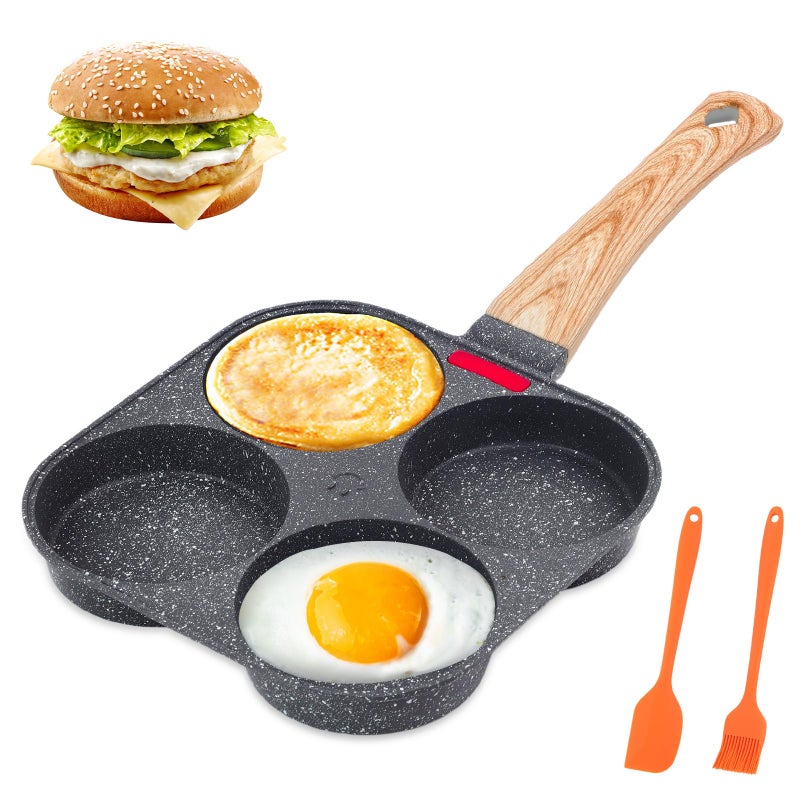 AHFLRITO 4Cup Egg Pan Nonstick Healthy Aluminum Omelette Pan Breakfast Omelette Skillet for Fried Eggs Cooker Pancakes Suitable for Gas Stove Induction Cookware