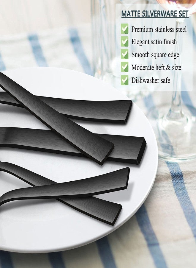 Herogo 46-Piece Matte Black Silverware Set with Serving Utensils, Stainless Steel Square Flatware, Modern Tableware Cutlery Set with Serving Pieces for Catering Banquet, Dishwasher Safe, Satin Finish - Image 3