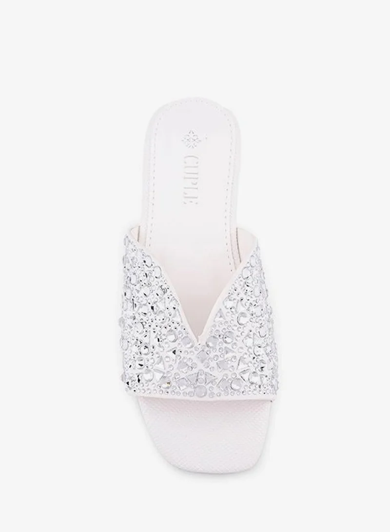 Cuple White Girls Embellished Flat Slides for Women | Best Price UAE