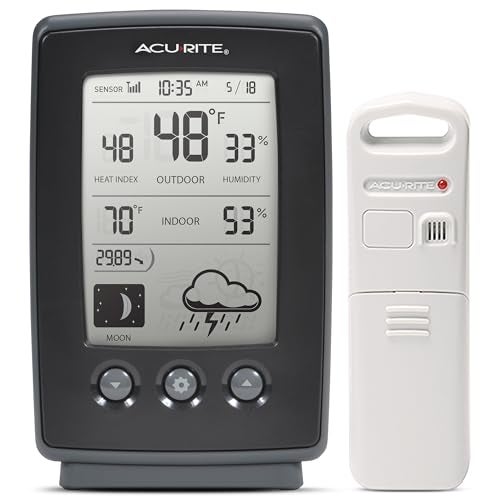 AcuRite Digital Weather Forecaster with Indoor/Outdoor Temperature, Humidity, and Moon Phase (00829), Black - Image 1