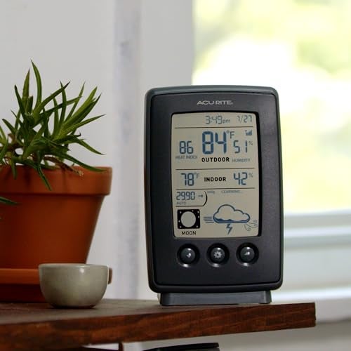 AcuRite Digital Weather Forecaster with Indoor/Outdoor Temperature, Humidity, and Moon Phase (00829), Black - Image 2