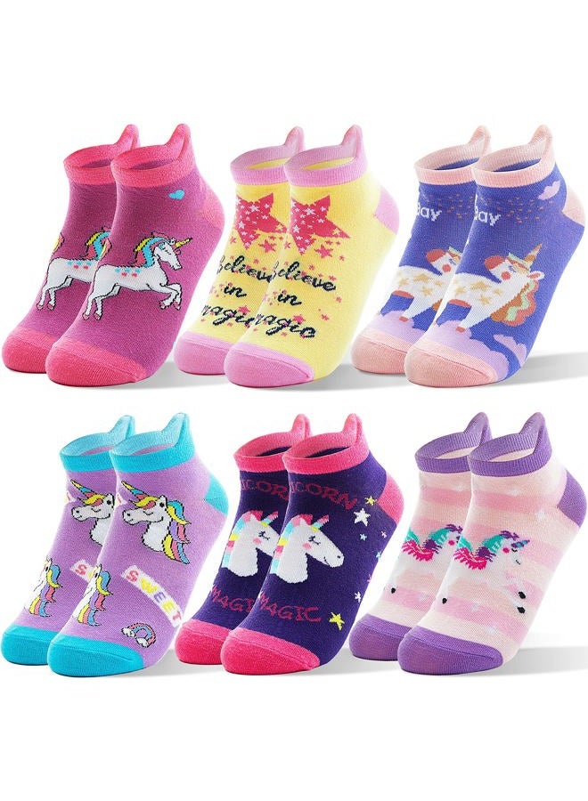 ANTSANG Kids Girls Toddlers Fuzzy Socks with Grips Non Slip Slipper Socks Fluffy Cozy Cabin Plush Warm Crew Socks 6 Pack, Unicorn, 8-12 years - Image 1