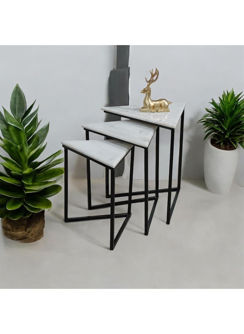 Generic R N Marble Handicraft 3D Modern Three Corner Side Table 3 Pcs Set for Living Room Bedroom  - Image 2
