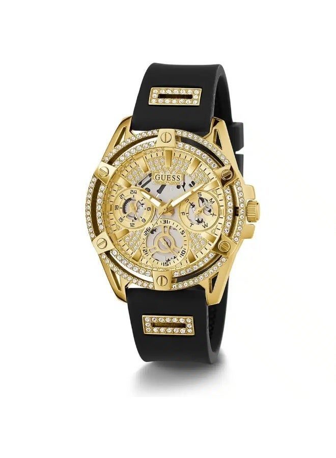 Guess Women’s Watch GW0536L3 | Gold Dial with Black Silicone Strap - Image 2