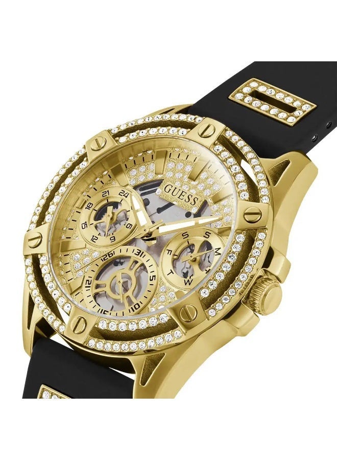 Guess Women’s Watch GW0536L3 | Gold Dial with Black Silicone Strap - Image 3