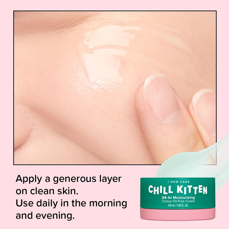 I DEW CARE Heartleaf Face Cream - Chill Kitten | Moisturizer with Moringa Seed, Prickly Pear, Aloe Vera Gel, Cactus Oil-Free, Glass Skin Look, Daily Use, for Dry Skin, 1.69 FL Oz - Image 5