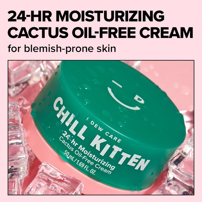 I DEW CARE Heartleaf Face Cream - Chill Kitten | Moisturizer with Moringa Seed, Prickly Pear, Aloe Vera Gel, Cactus Oil-Free, Glass Skin Look, Daily Use, for Dry Skin, 1.69 FL Oz - Image 2