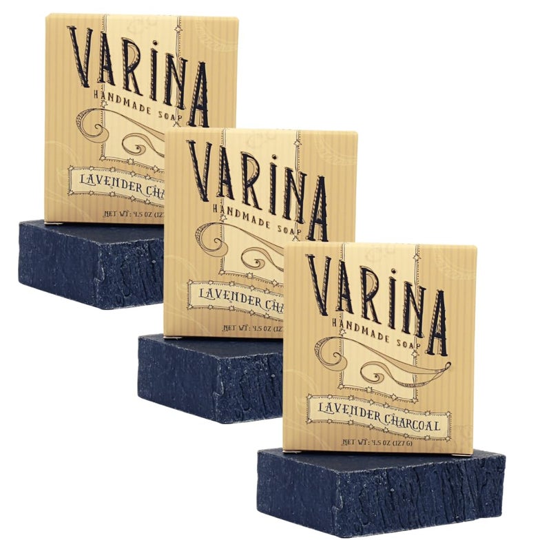 Varina Organic Lavender Activated Charcoal Bar Soap  Gentle Cleansing for Sensitive Skin Herbal and Mint  3 Pack  Experience Healthy and Glowing Skin