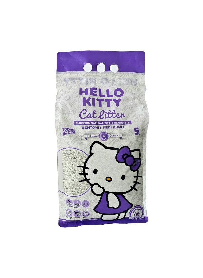 Hello Kitty Cat Litter – 100% Natural Bentonite – Lavender Scented – Strong Clumping, Odour Control, Low Dust – 5 Litre - Image 1