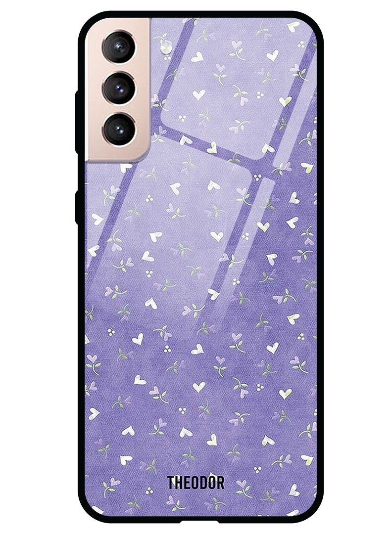 Theodor Protective Tempered Glass Case Cover Samsung Galaxy S21  Hearts Purple Background - Image 1