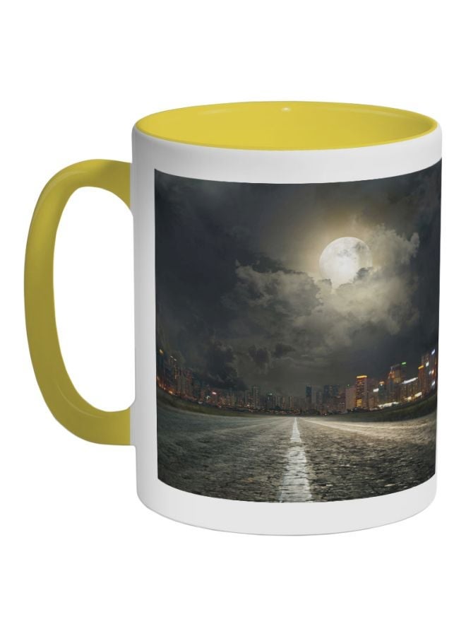Moon Light Printed Coffee Mug Yellow/White/Grey 325ml
