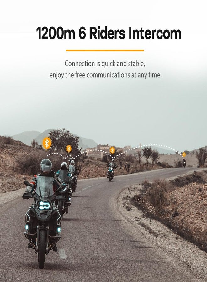فريدكون سماعة رأس بلوتوث لخوذة الدراجة النارية من FreedConn مع خاصية مشاركة الموسيقى، نظام اتصال جماعي عالمي FG بمدى 1200 متر، 6 أطراف، تصميم فائق النحافة مع ميكروفون مدمج، خاصية إلغاء الضوضاء، صوت عالي الدقة، مقاومة للماء - Image 2