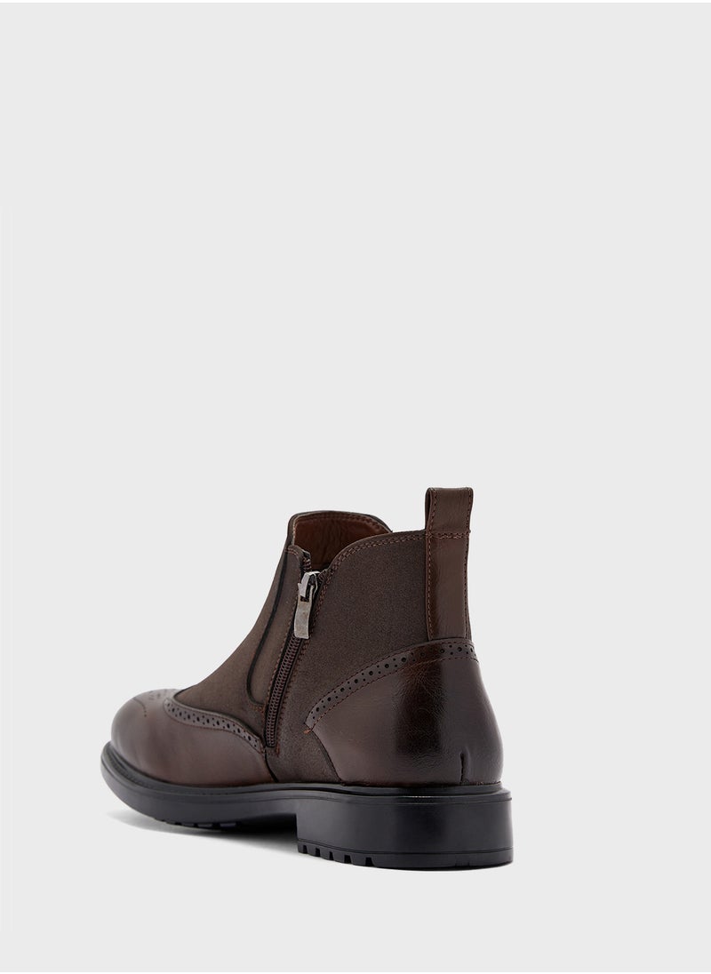 Robert Wood Brogue Design Detail Two Tone Chelsea Boots  - Image 3