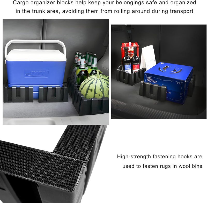 FSTURIOS 4 PCS Multipurpose Cargo Organizer Blocks, Plastic Trunk Storage Organizer Blocks for Felt Carpet, Space Saving Cargo Trunk Divider Adjustable Blocks for Truck SUV Van - Image 4