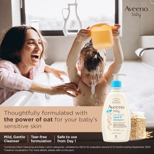 Aveeno Baby Daily Moisture Wash and Shampoo (354ml) | Cleanses hair & body | Oat kernel extract & glycerin | Tear-free, soap-free, paraben-free, hypoallergenic | US #1 Pediatrician recommended - Image 5