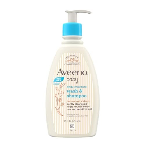 Aveeno Baby Daily Moisture Wash and Shampoo (354ml) | Cleanses hair & body | Oat kernel extract & glycerin | Tear-free, soap-free, paraben-free, hypoallergenic | US #1 Pediatrician recommended - Image 1